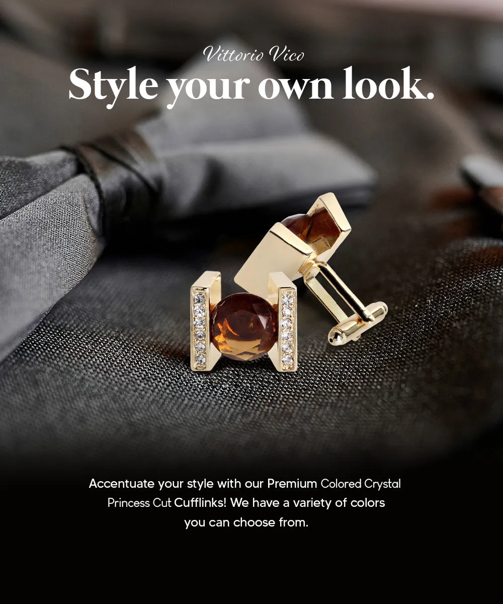 Vittorio Vico Princess Cut Crystal Colorstone Cufflinks: CL14XX Series