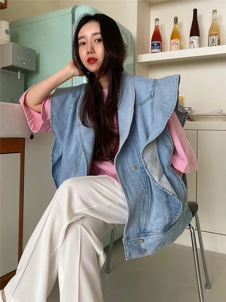 Waistcoat Pockets Streetwear Oversized Denim Jeans