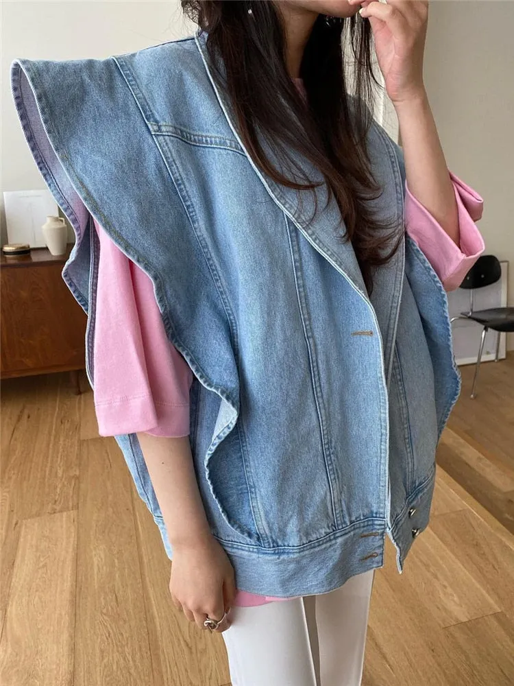 Waistcoat Pockets Streetwear Oversized Denim Jeans