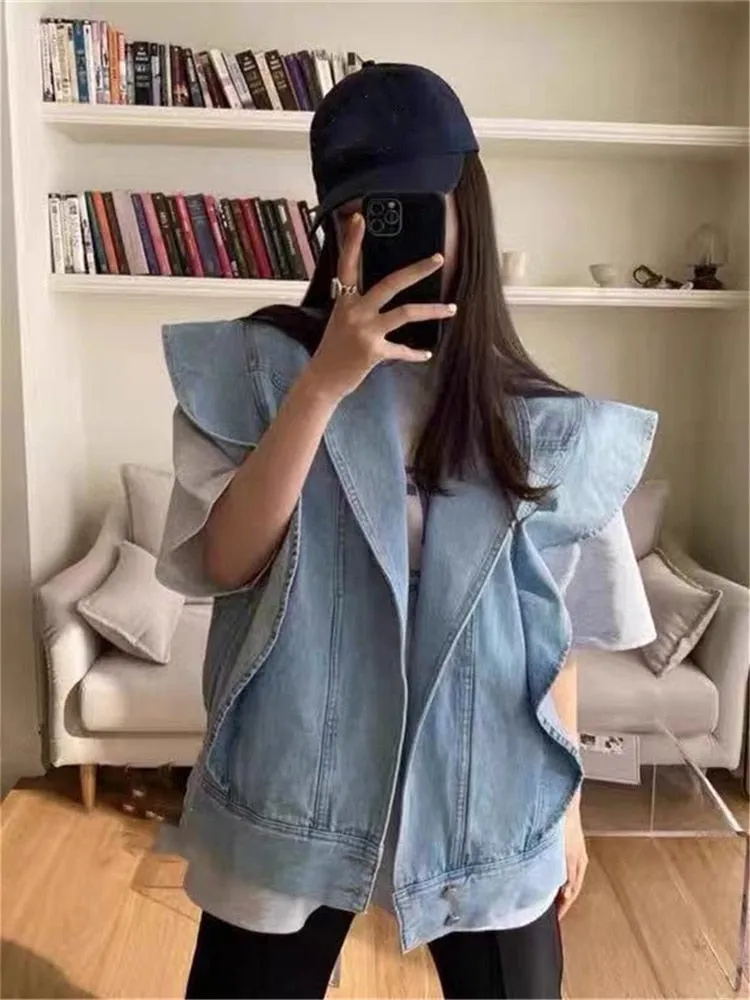 Waistcoat Pockets Streetwear Oversized Denim Jeans
