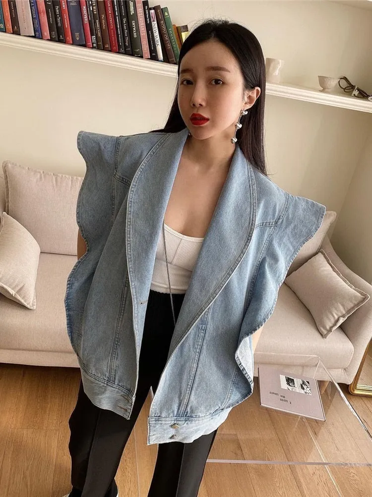 Waistcoat Pockets Streetwear Oversized Denim Jeans