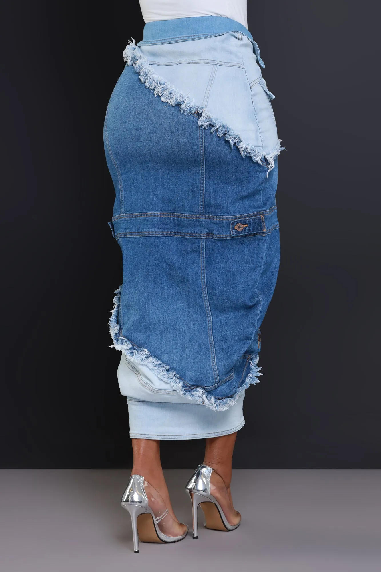 Whatever Asymmetrical Button Up Denim Skirt - Blue