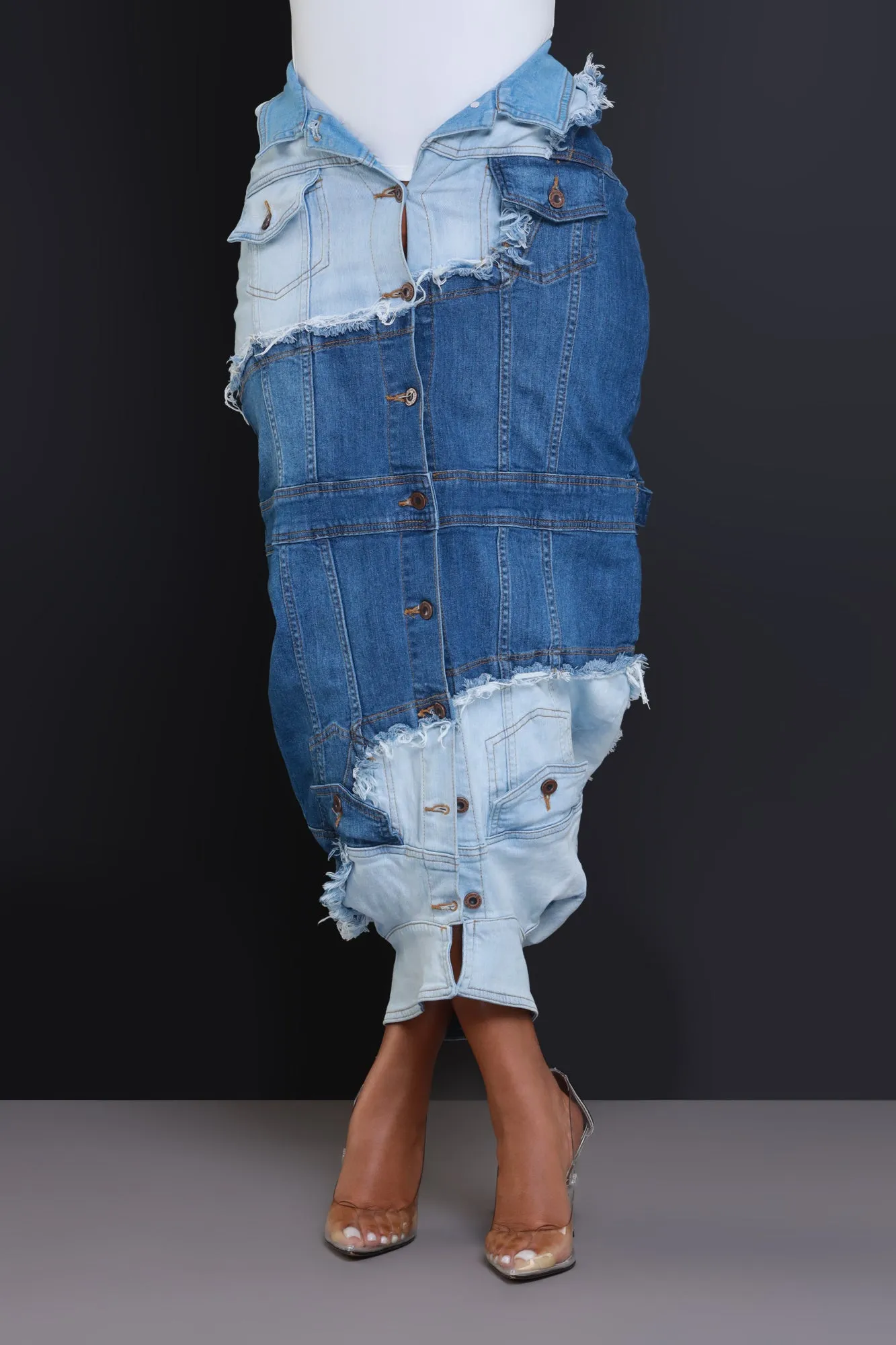 Whatever Asymmetrical Button Up Denim Skirt - Blue