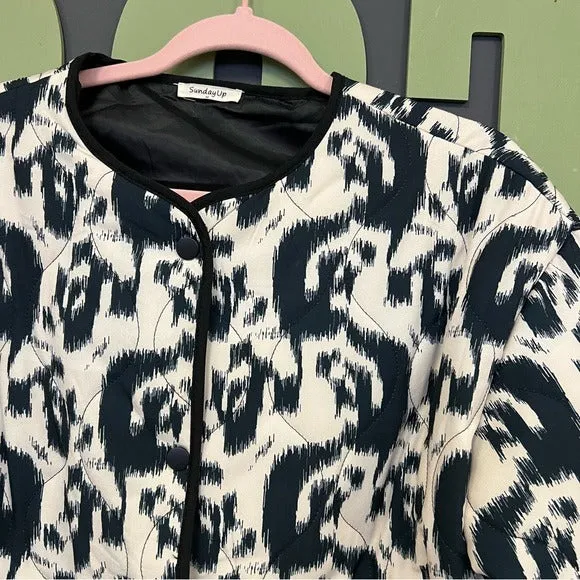 Women’s Cream   Black Quilted Oversized Jacket