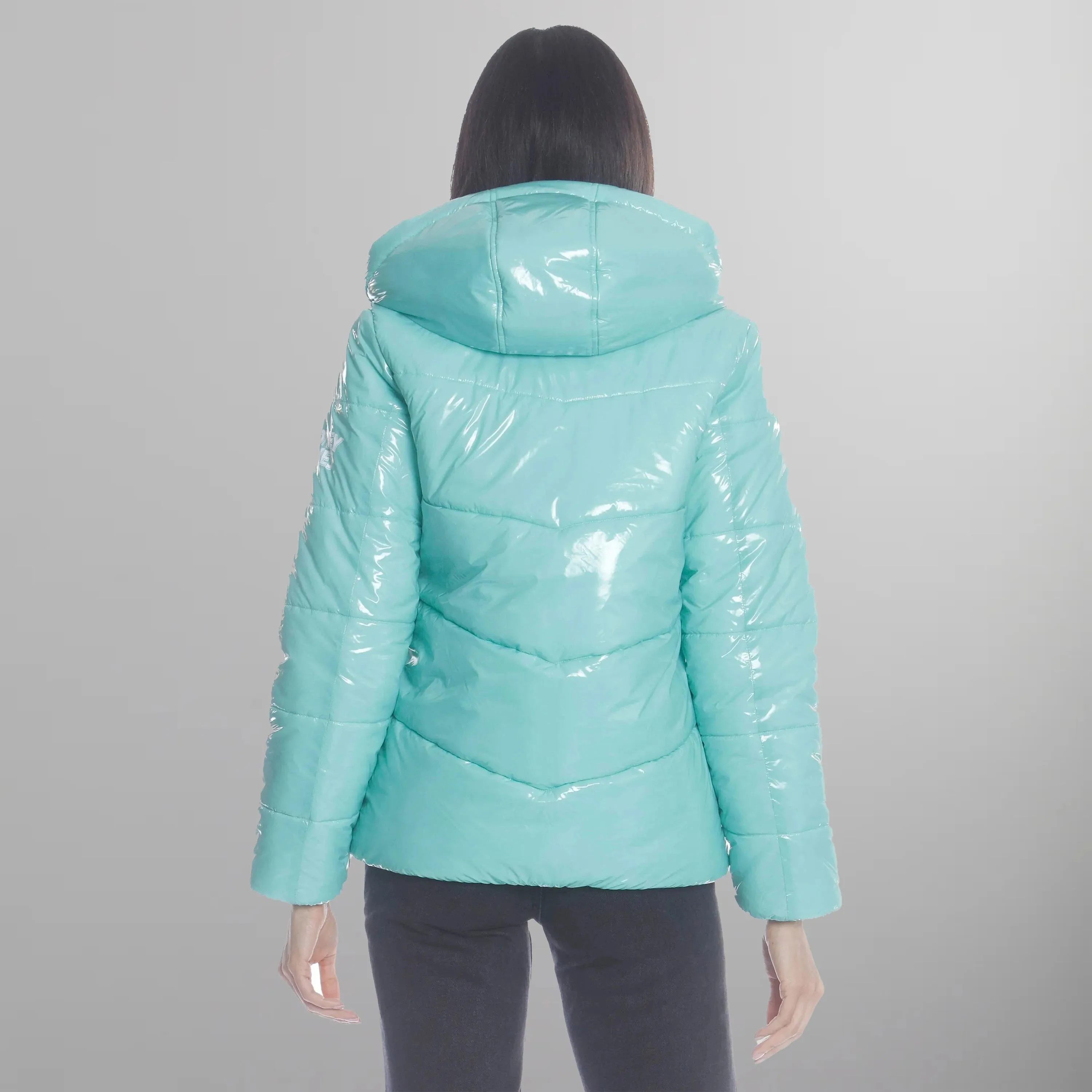Women's Hi-Shine Chevron Quilt Puffer with Looney Tunes Mashup Print Lining - FINAL SALE