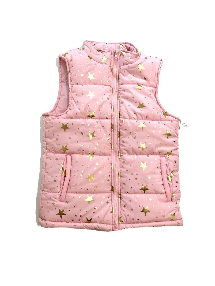 Wondering Foil Star Prints Sleeveless Pink Gilet 12655