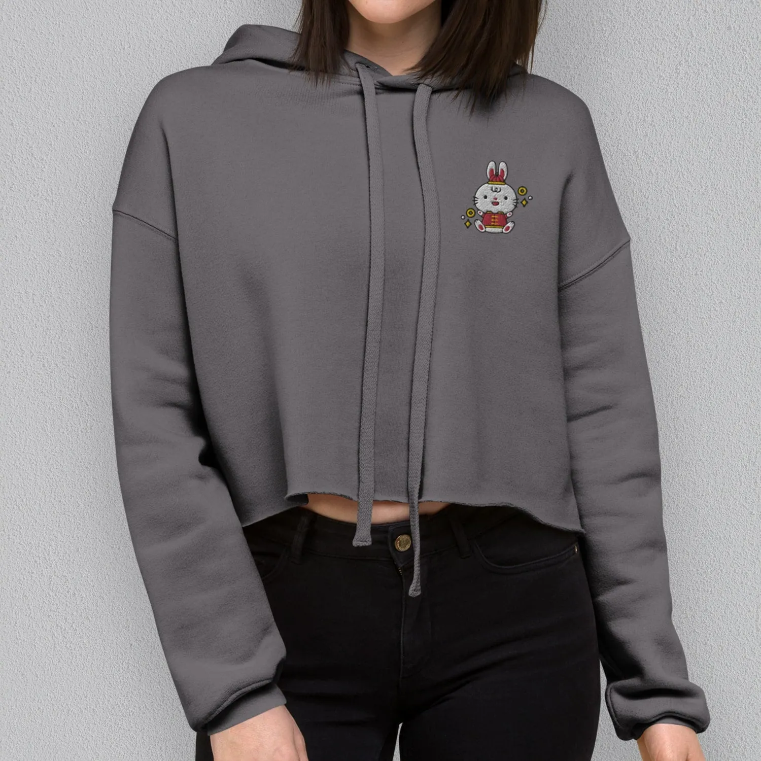 Year of the Rabbit Embroidered Crop Hoodie